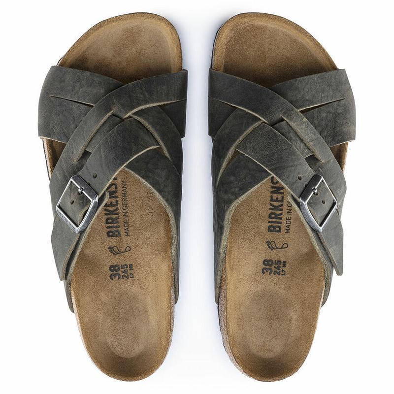 Birkenstock Lugano Oiled Læder Sandaler Herre Khaki | DK 220QMA